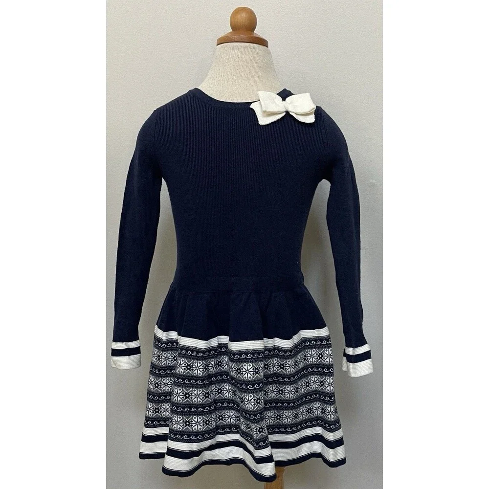 Miss Mona Mouse Girls 3 Navy/Cream Knit Fall Dress